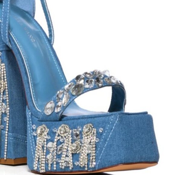 AZALEA WANG "NOBODY DOES IT BETTER" RHINESTONE FRINGE CHUNKY HEEL (BRAND NEW ! - Picture 4 of 9